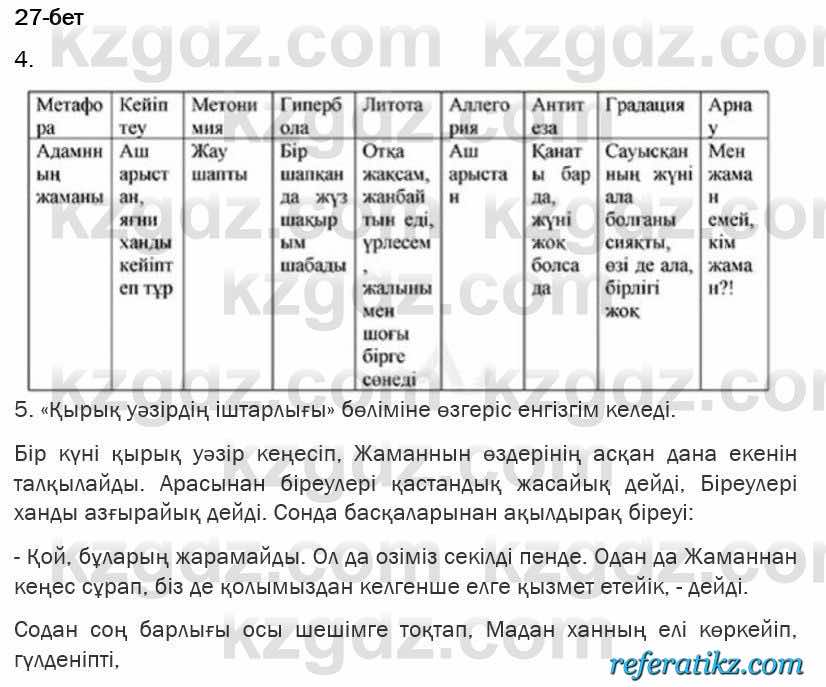 Казахская литература Турсынгалиева 6 класс 2018  Упражнение 27 бет