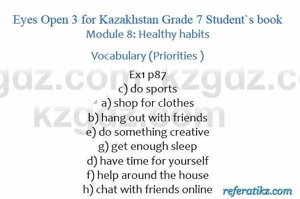 Английский язык Eyes Open 3 for Kazakhstan Grade 7 Student`s book Ben Goldstein 7 класс 2017 Упражнение Ex1 p87
